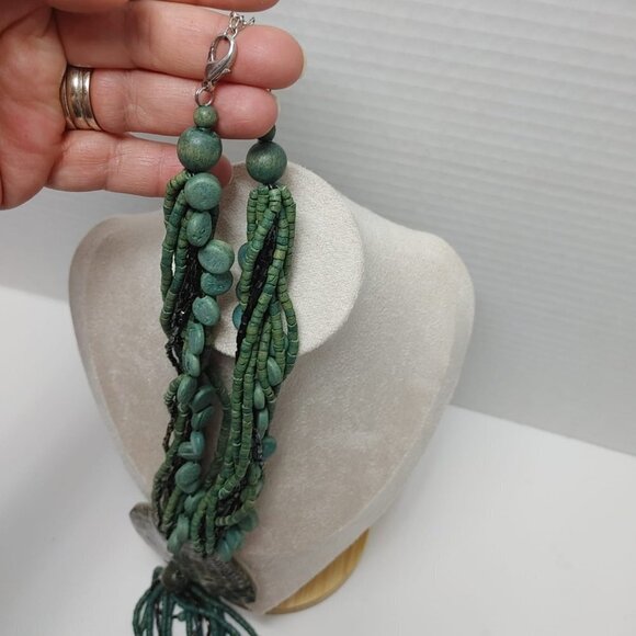 3/$30 Boho 70s Large Seashell Pendant Teal Wooden Bead Layered Necklacr Retro - Picture 9 of 10